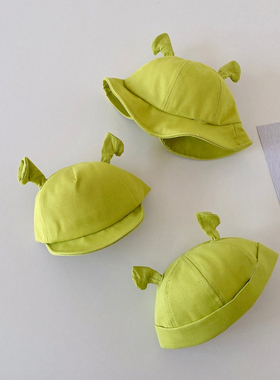 痞幼同款婴幼儿童春夏网红搞怪绿色帽子男女宝宝渔夫帽遮阳鸭舌帽