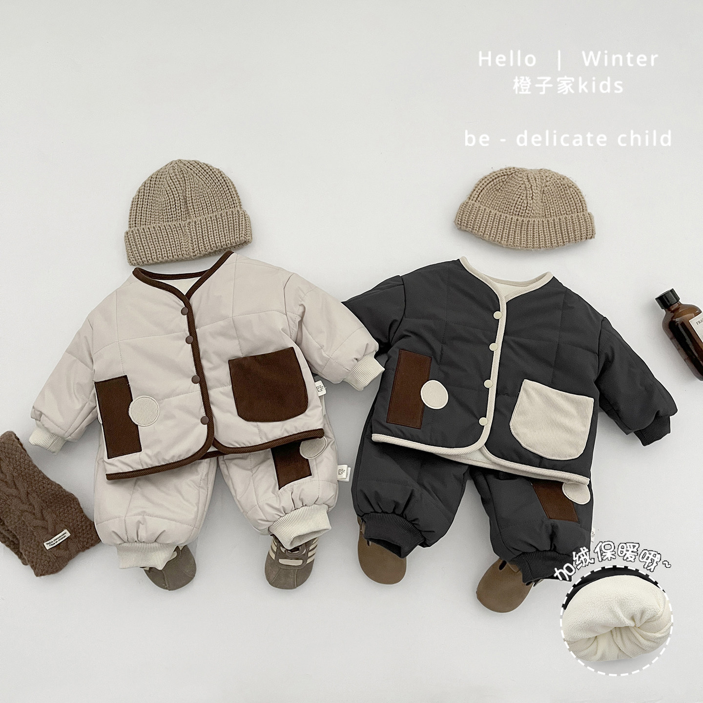 男宝宝冬季韩版棉服套装男童加厚保暖棉衣外套婴幼儿休闲加绒裤子