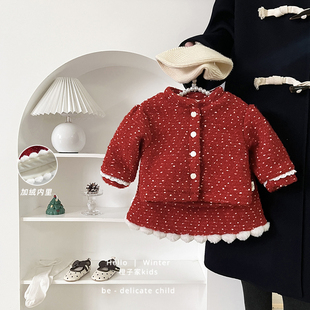 女宝宝新年服套装 红色小香风外套婴儿半身裙女童拜年服保暖两件套