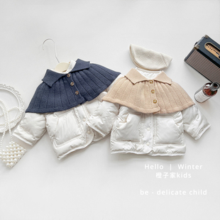 女童冬季 拼色针织翻领加厚棉袄洋气婴儿保暖夹棉外套 棉服2025新款