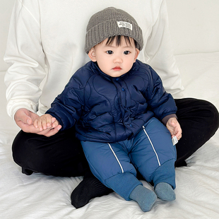 潮 婴儿纯色夹棉保暖棉衣外套女宝宝加厚外穿棉裤 男童冬季 棉服套装
