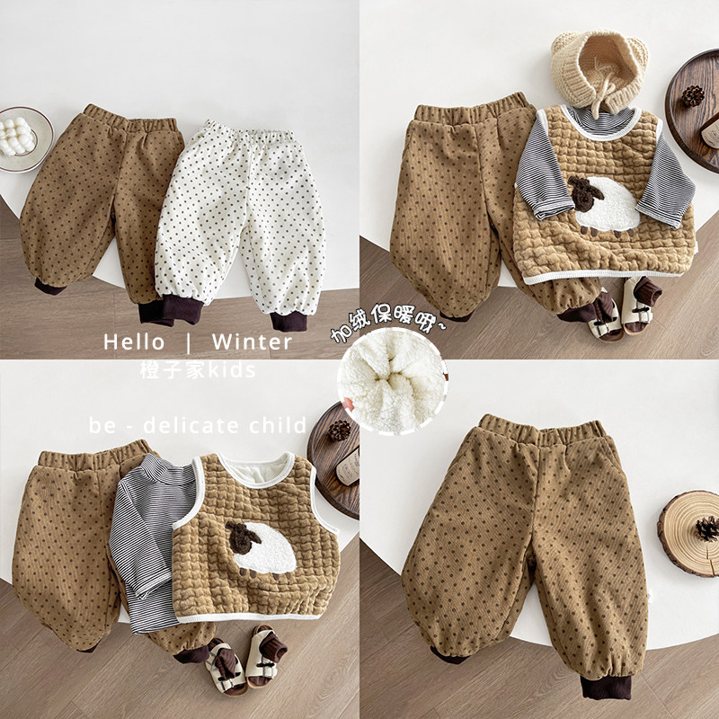 男童圆点裤子冬装洋气婴儿加绒加厚休闲卫裤女宝宝保暖百搭束脚裤,童装/婴儿装/亲子装,裤子,淘宝优惠券,粉丝福利购,淘宝优惠卷