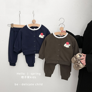 T恤宝宝纯色百搭休闲裤 男童可爱小狗长袖 卡通印花套装 婴儿春秋季