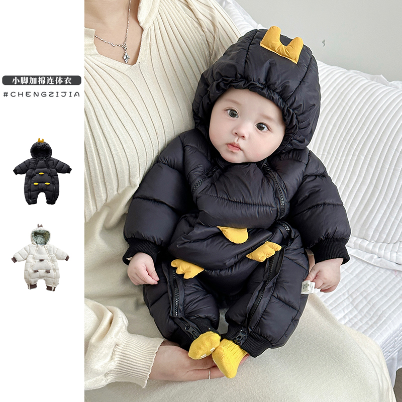 连体衣棉服长爬可爱连帽拉链冬季