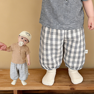 洋气百搭格子束脚裤 长裤 男童韩版 子婴儿宽松薄款 休闲裤 男宝宝夏装