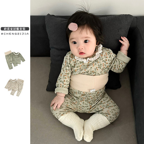 女童居家服套装春装高腰护肚衣服