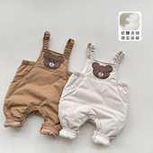 男童冬季 子 婴儿可爱保暖外出裤 夹棉背带裤 洋气女宝宝加厚休闲棉裤