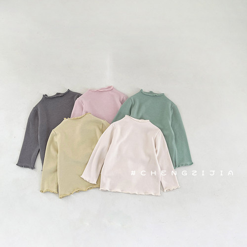 卷边长袖T恤工厂直销韩版圆领