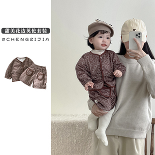 两件套 外套婴儿休闲短裤 森系女宝宝春秋分体套装 洋气女童拼色长袖