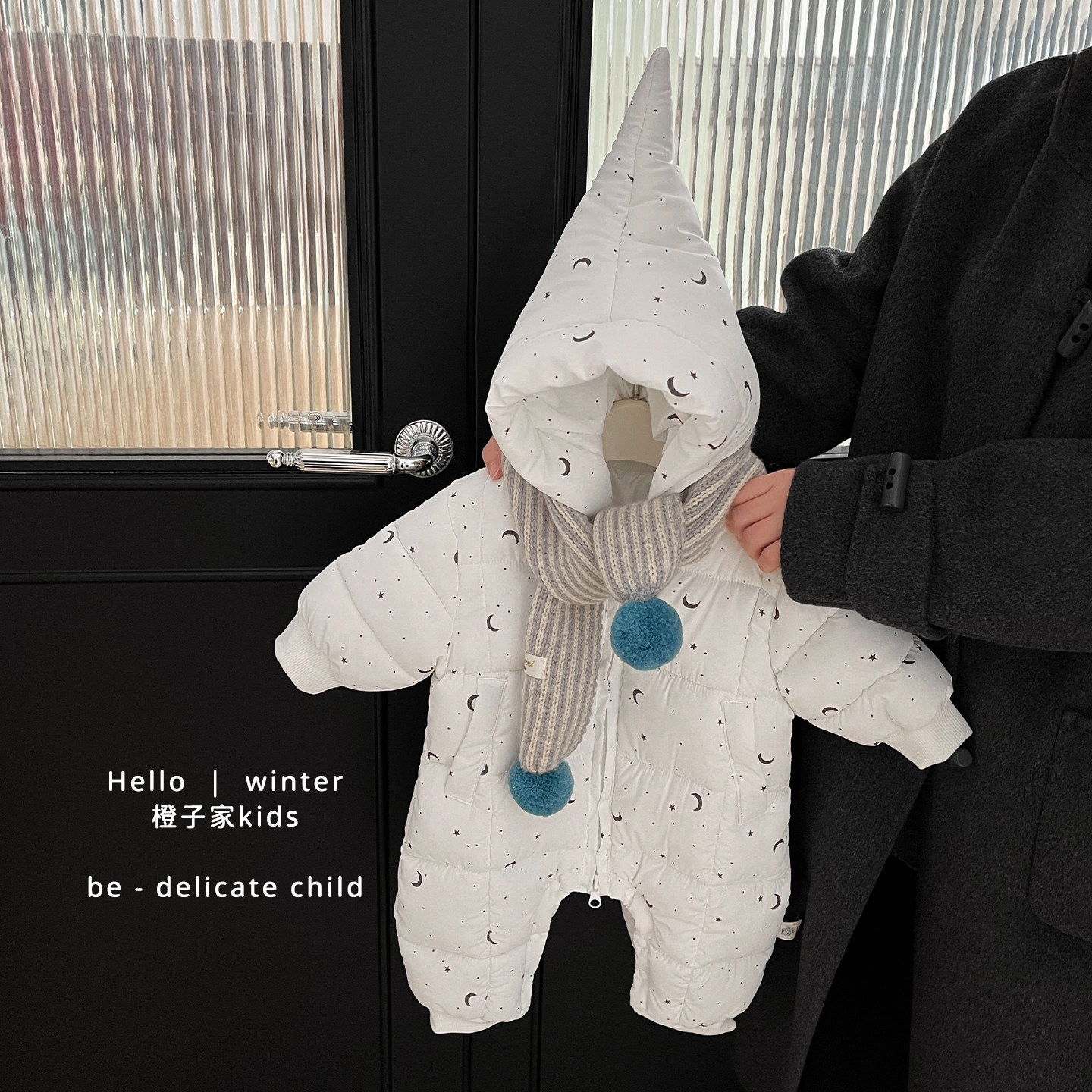 男女童冬季夹棉加厚连体衣爬服