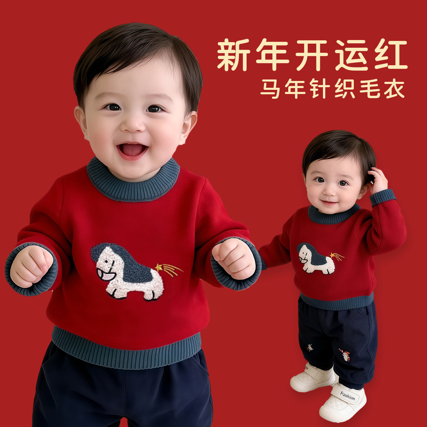 男童冬款新年红色可爱毛衣男宝宝韩版加厚保暖针织衫婴儿刺绣上衣,童装/婴儿装/亲子装,毛衣/针织衫,淘宝优惠券,粉丝福利购,淘宝优惠卷