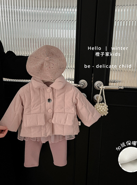 女童冬季韩版夹棉翻领棉衣女宝宝洋气加厚保暖外套婴幼儿加绒上衣