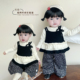 花边上衣婴幼儿碎花阔腿裤 女宝宝韩版 假两件衣服套装 女宝宝春秋季