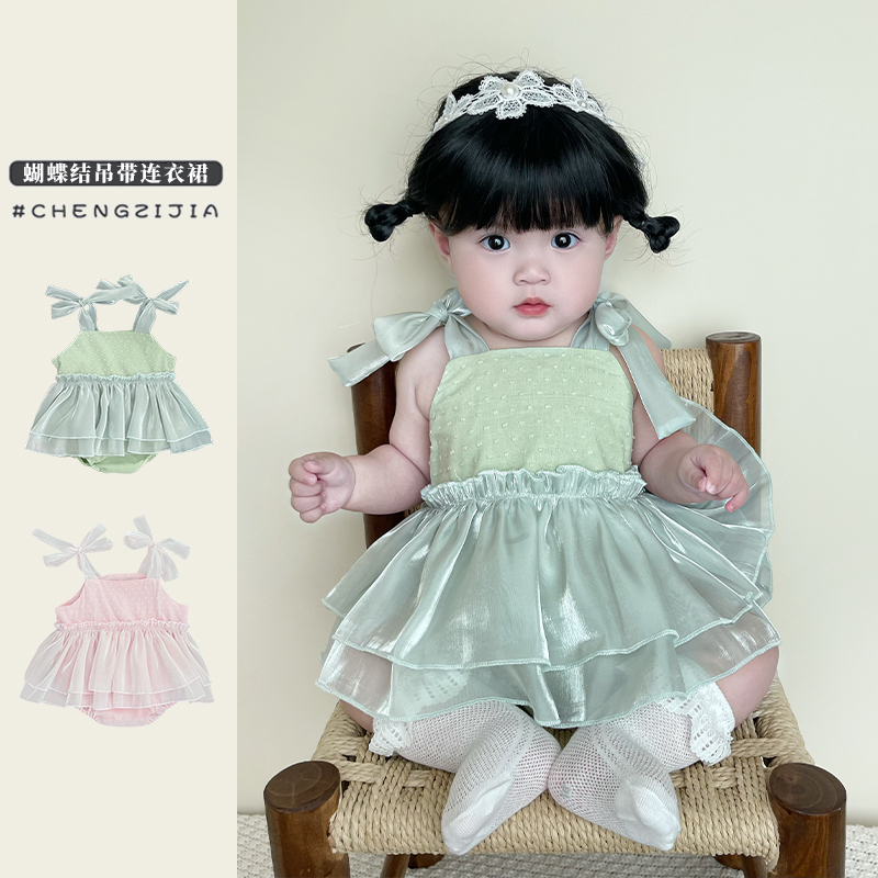 夏季女童薄款吊带蝴蝶结包屁裙