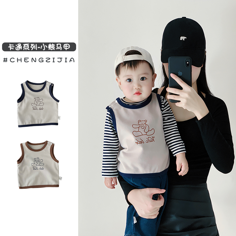 宝宝春秋装马甲男童无袖背心上衣小女孩春季衣服婴儿卡通韩版坎肩