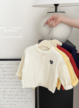 女宝宝春秋季爱心刺绣针织开衫女童韩版休闲毛衣婴儿圆领百搭外套