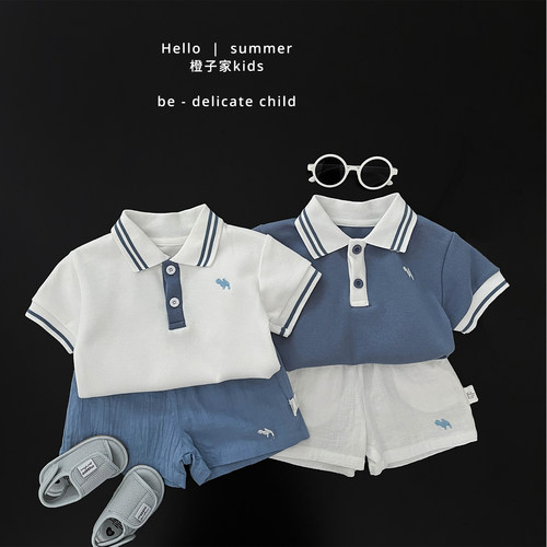 男童夏季短袖polo衫短裤韩版套装