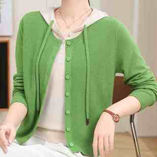 2025年春新款假两件拼接上衣洋气外搭毛衣外套女显瘦长袖针织衫