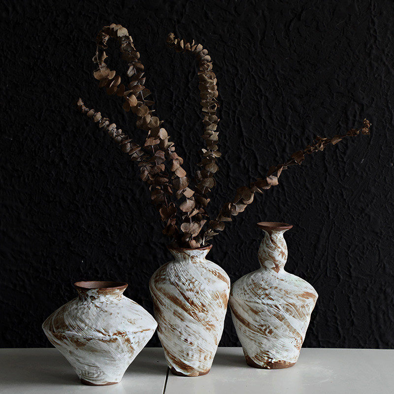 侘寂风禅意陶瓷花瓶客厅卧室餐桌面插花器景德镇白色复古粗陶摆件,家居饰品,花瓶,淘宝优惠券,粉丝福利购,淘宝优惠卷