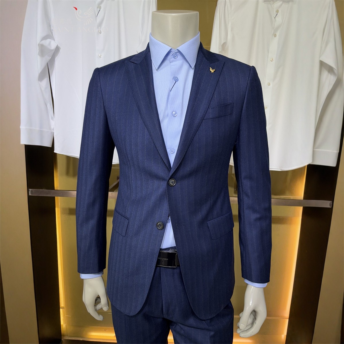 报喜鸟深蓝竖条纹微弹商务休闲男秋冬双开衩修身西装套装西服西裤,男装,西服套装,淘宝优惠券,粉丝福利购,淘宝优惠卷