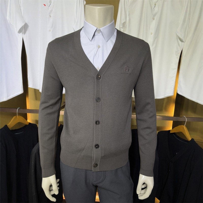 报喜鸟咖色绵羊毛秋冬季青年商务休闲男士修身羊毛针织衫外套开衫