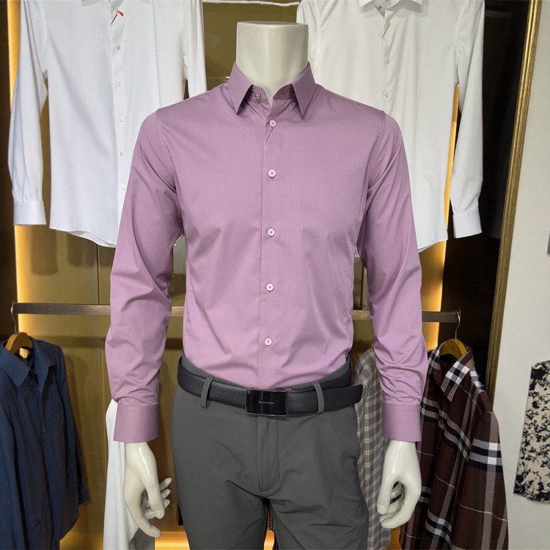 报喜鸟紫色再生纤维秋季男士商务休闲纯色正品修身款长袖衬衫衬衣