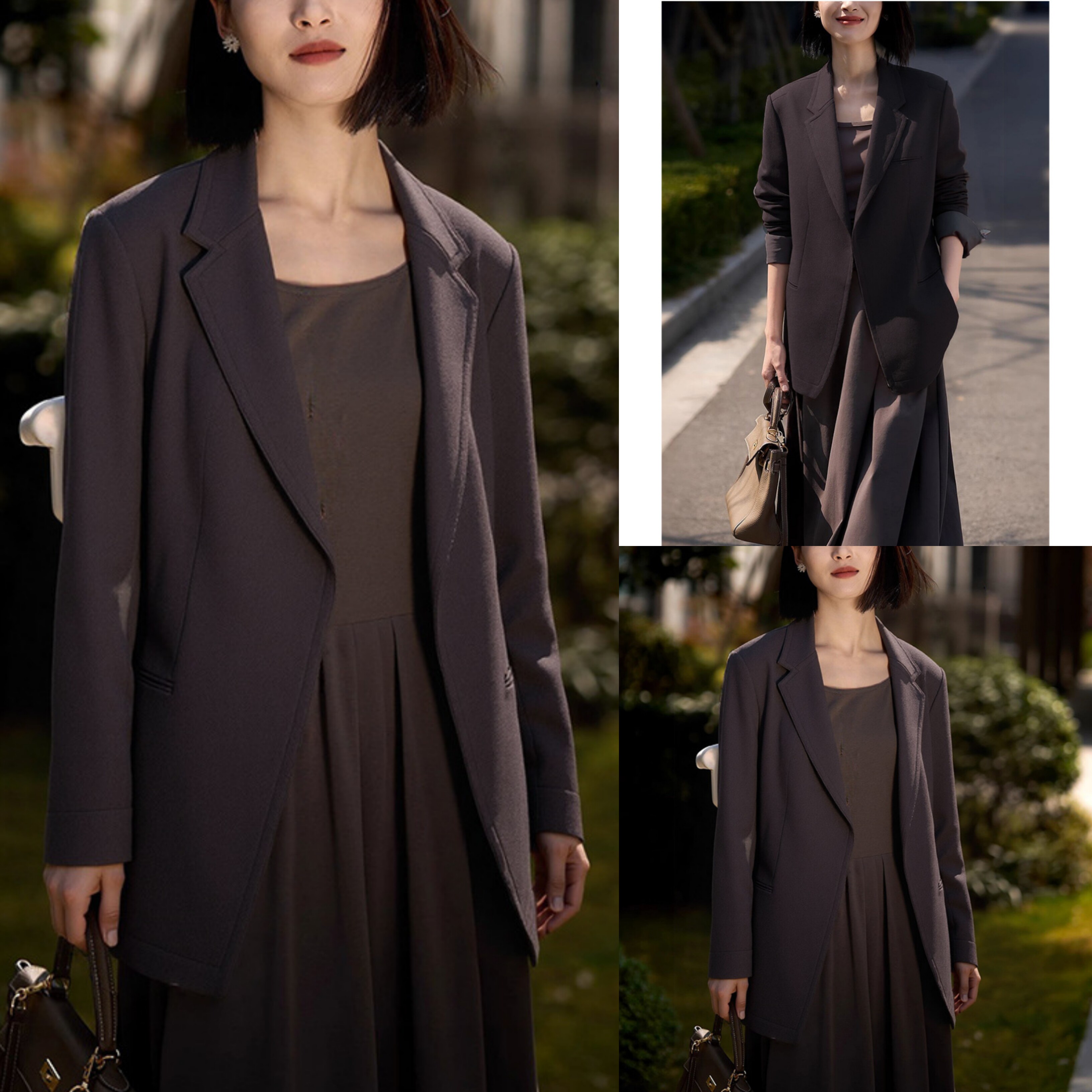 高级感气质显瘦棕咖色西装外套女早春新款2025设计感无扣西服上衣