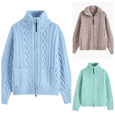 【BC定单】羊绒羊毛混彷纯色拉链针织开衫女2025秋冬新款立领上衣