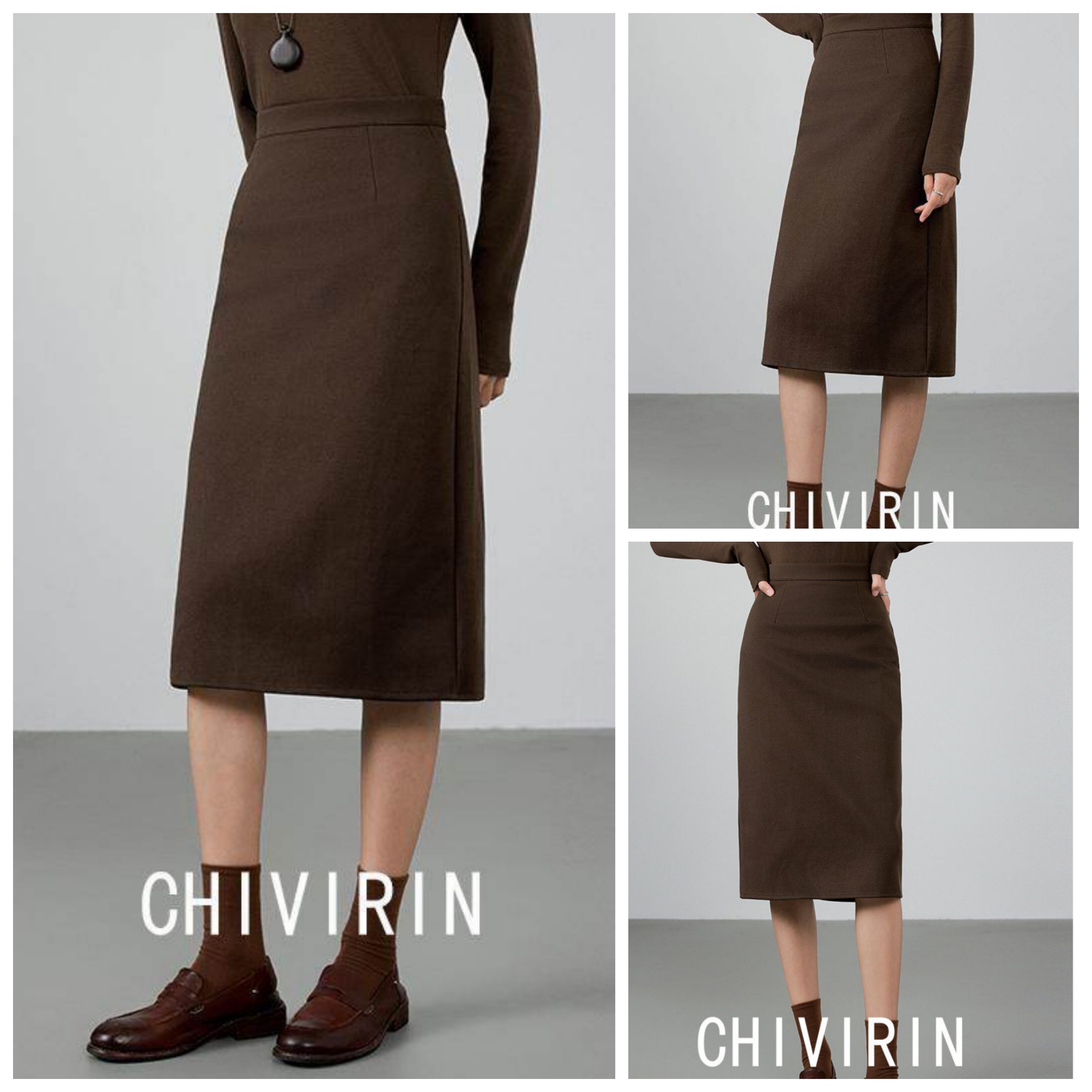 2025秋冬新款香棕色半身裙女高级感轻奢小个子气质名媛直筒包臀裙