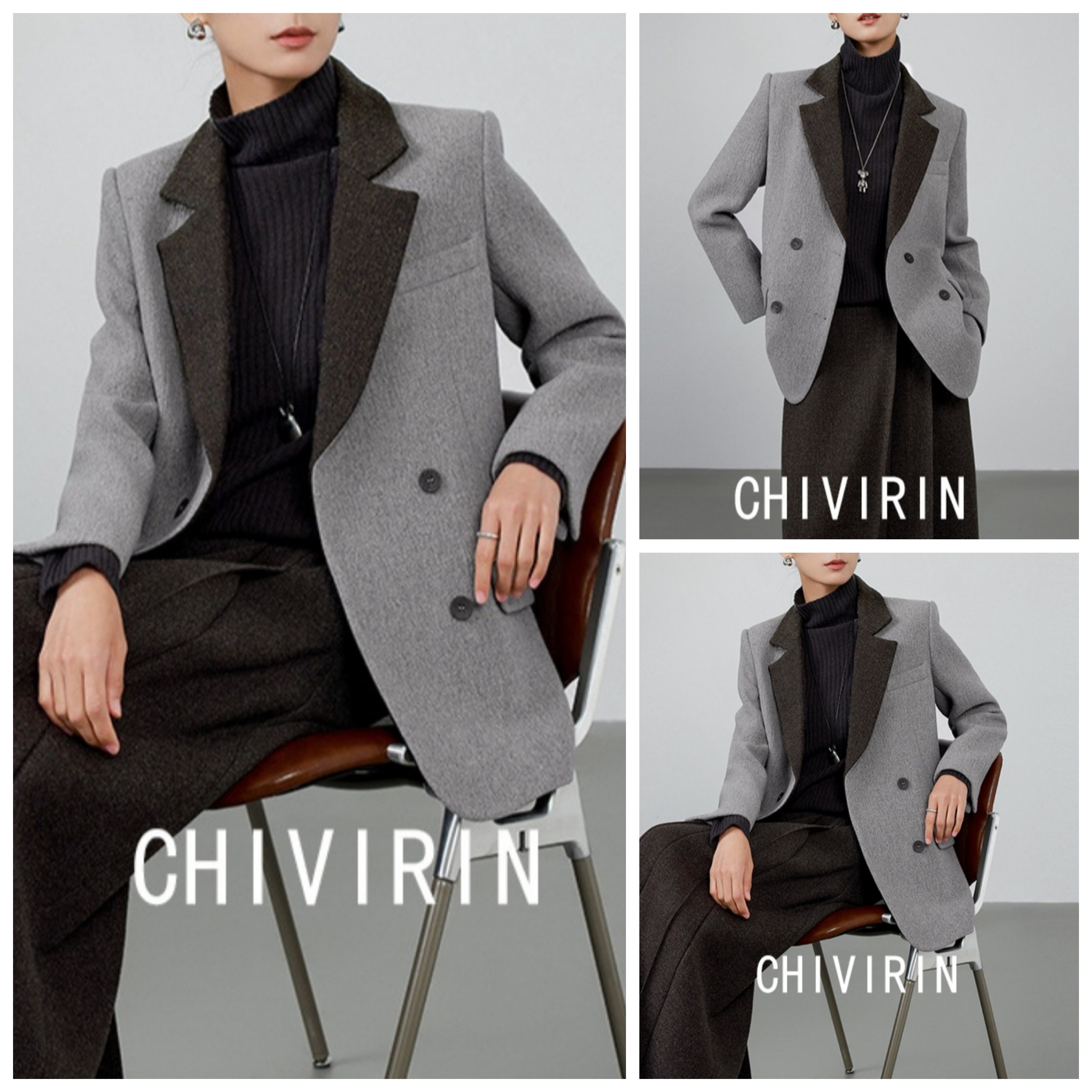 设计感小众撞色双排扣西装女2025秋冬新款高级羊毛呢保暖西服外套