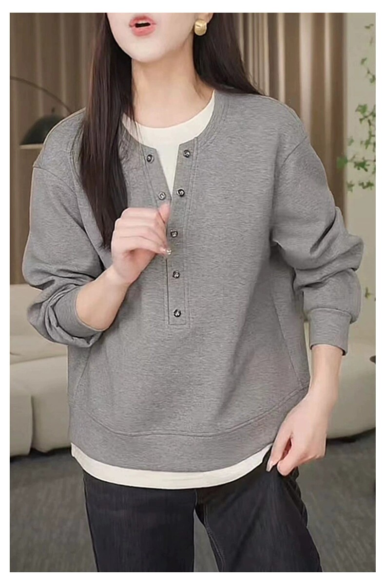 简约拼色假两件卫衣女秋冬新款2025圆领长袖休闲百搭时尚减龄上衣