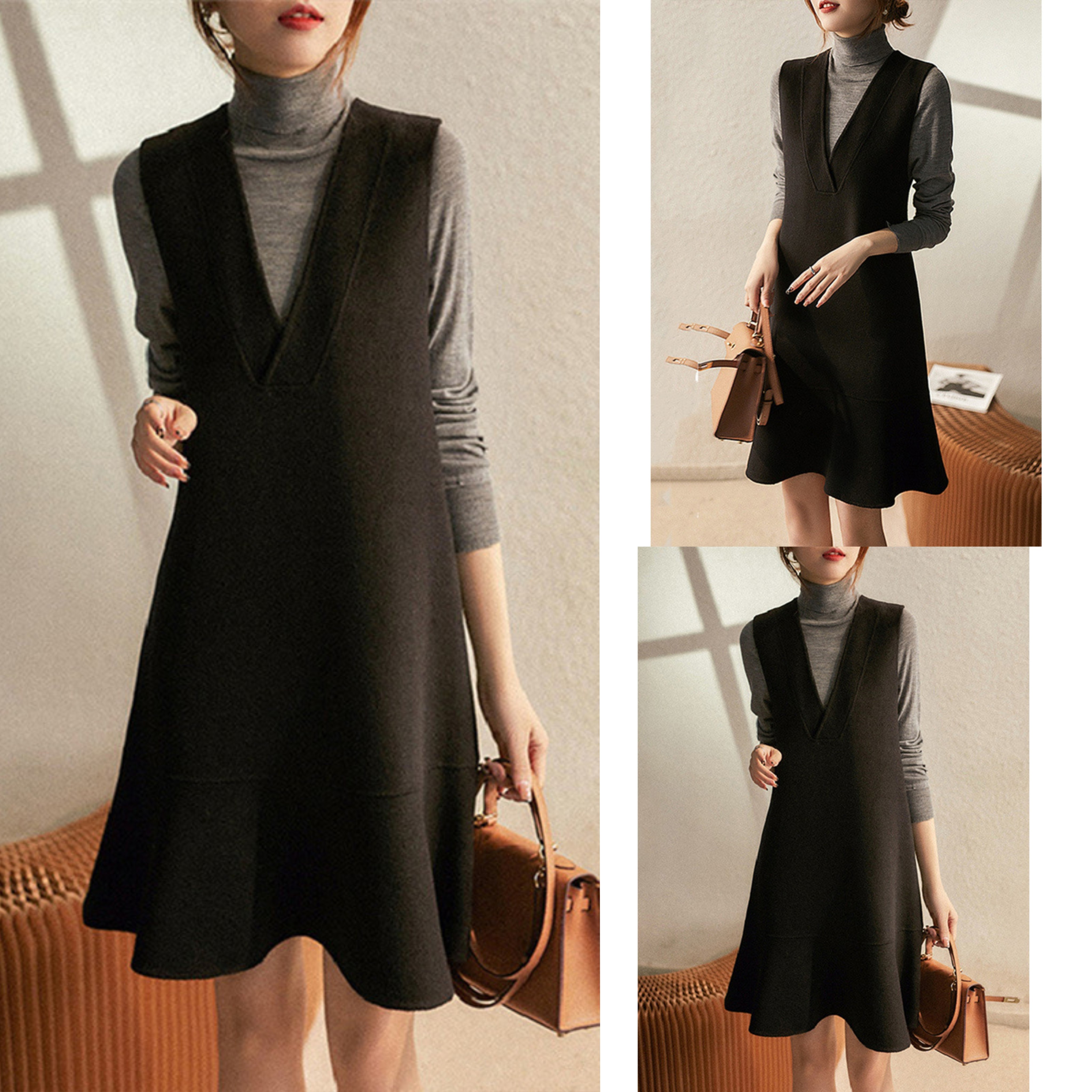 小香风高级感v领马甲毛呢连衣裙女秋冬新款2025赫本轻奢背心裙子