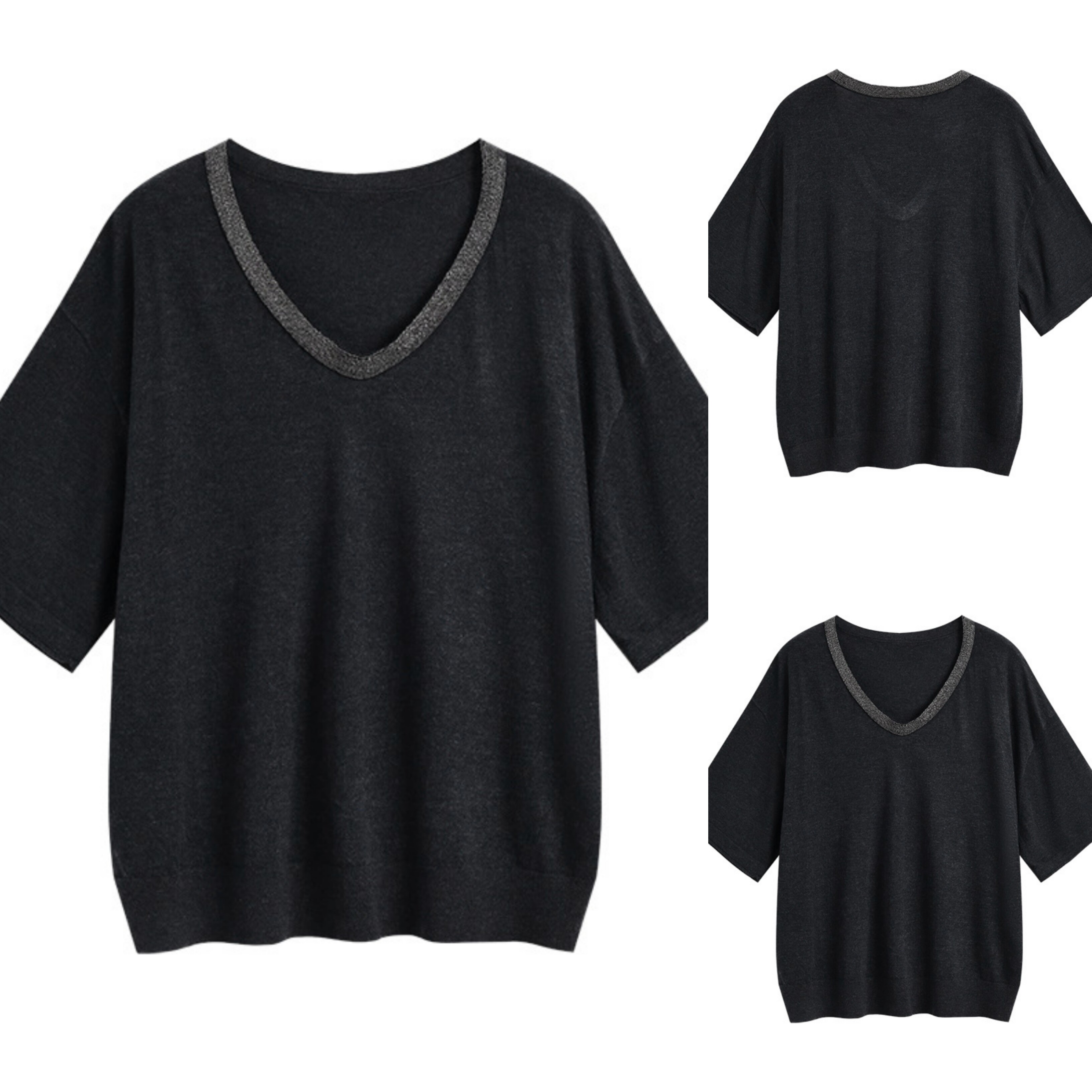 舒适放松v领短袖针织衫女2025夏季新款懒惰风气质通勤高级感上衣