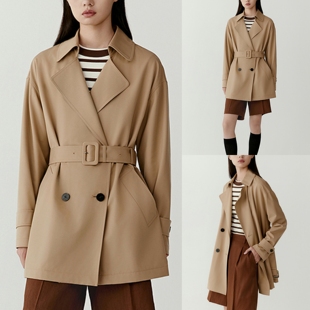 【LE定单】女装2025年秋季新款桑蚕丝绵羊毛平纹布双排扣露珠风衣