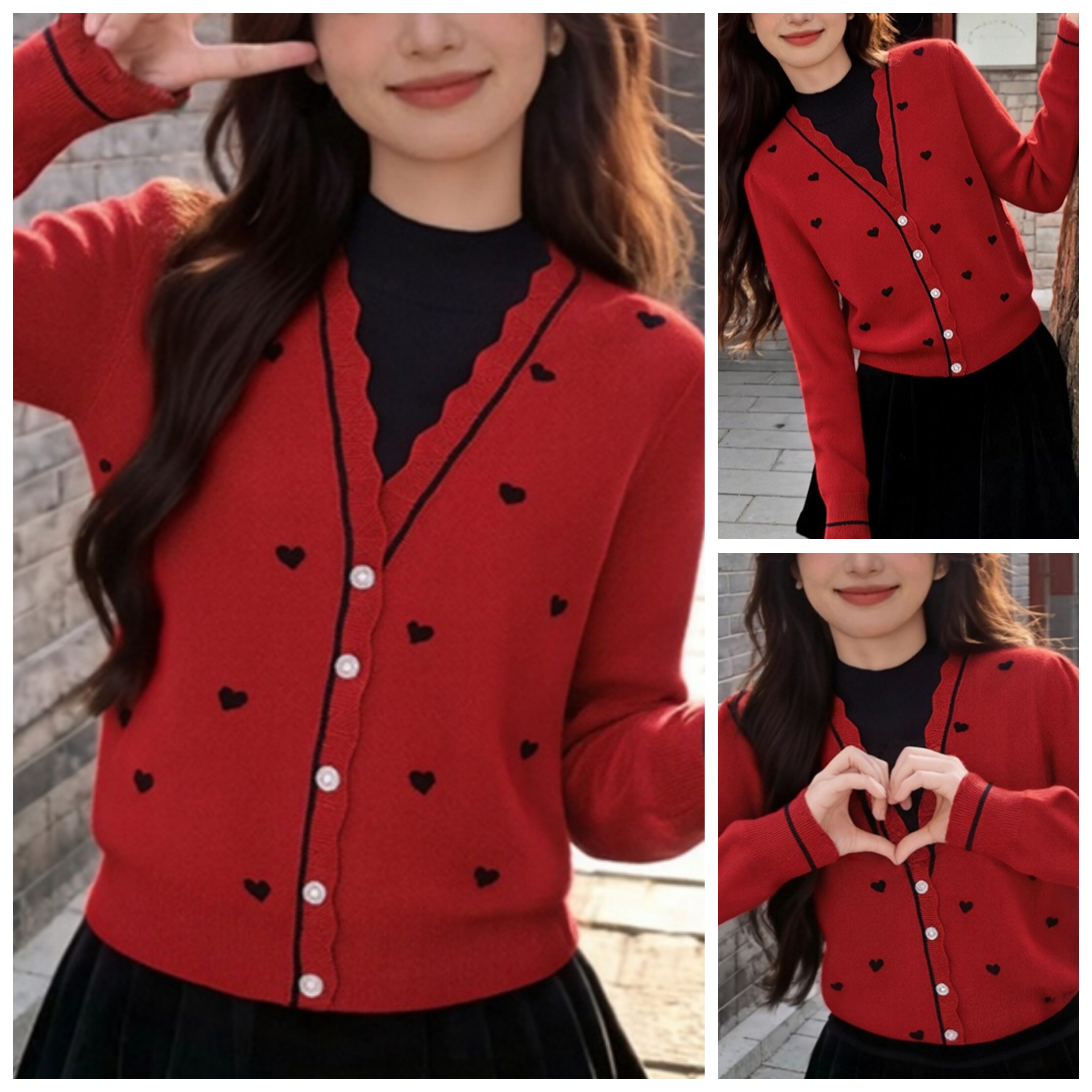 本命年爱心红色针织衫女2026早春新款假两件半高领设计感羊毛上衣