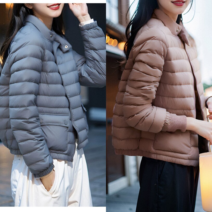 冬季短款羽绒服女2023年新款轻薄时尚保暖棉服纯色白鸭绒外套女士