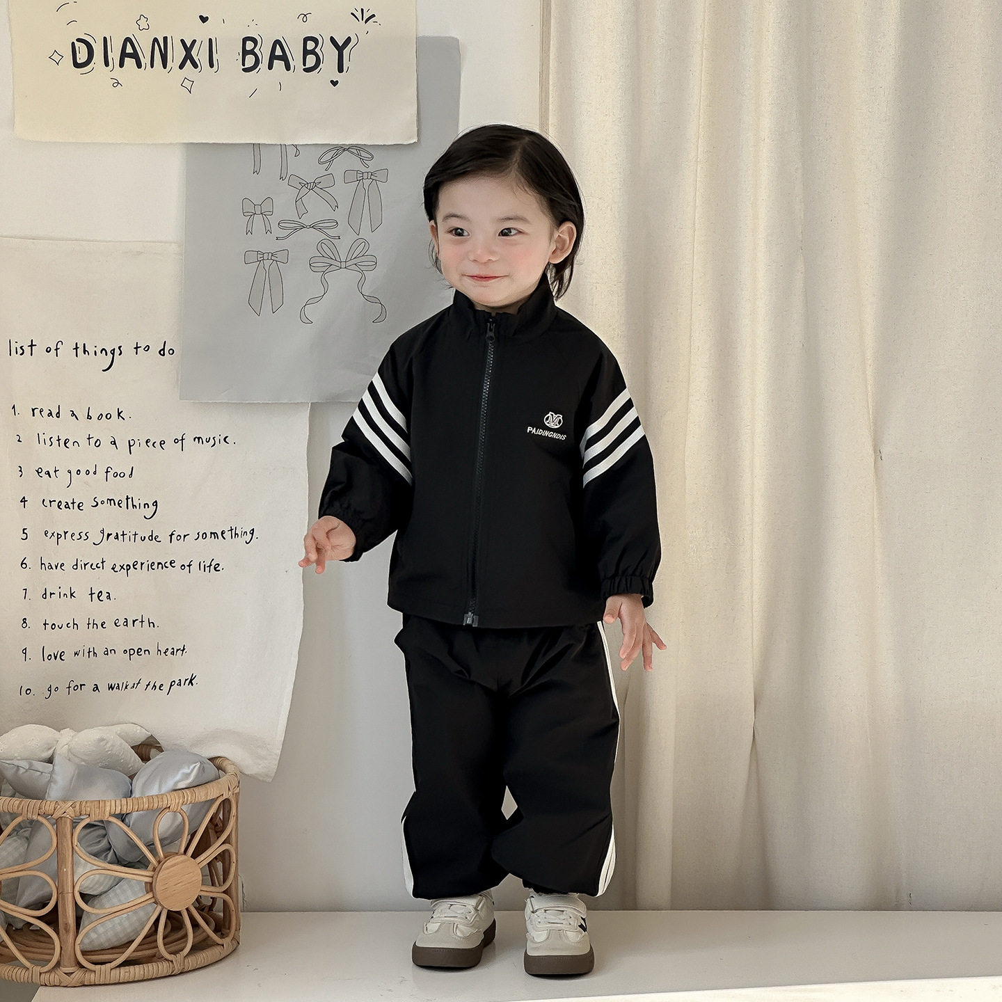 男童春季新款运动套装儿童痞帅外套小童宝宝条纹宽松裤子两件套潮