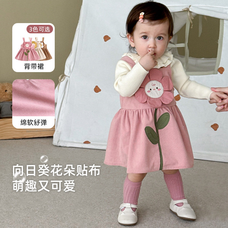 女童立体花朵连衣裙刺绣背带裙