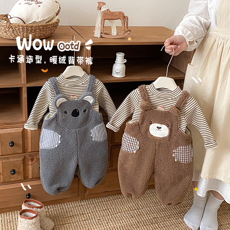 儿童羊羔毛背带裤加厚卡通长裤