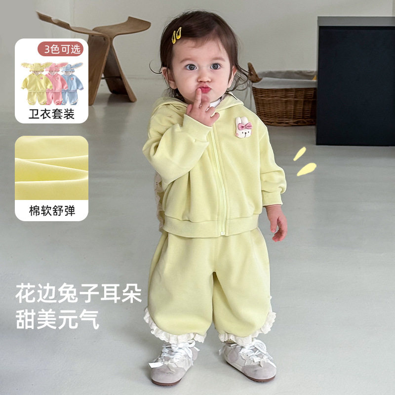 女宝纯色卫衣秋装可爱兔耳朵外套