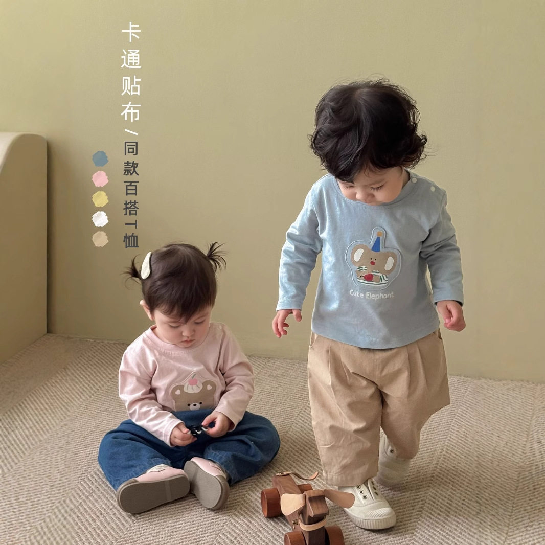 儿童纯棉卡通打底衫卡通贴布T恤
