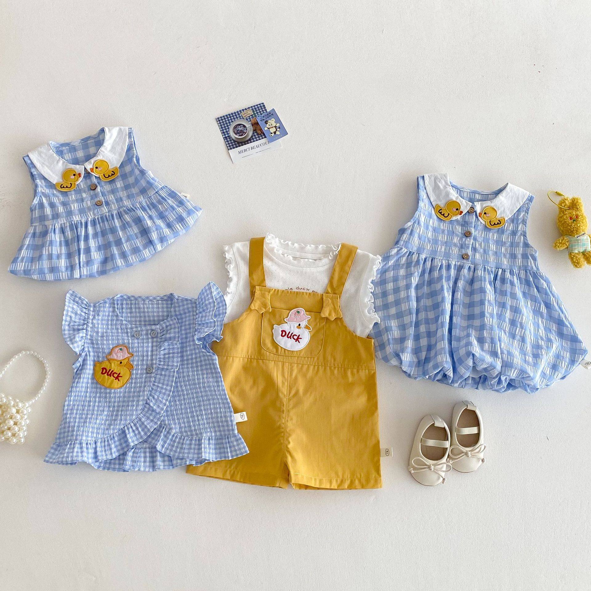 女童卡通上衣2025新款夏季无袖T恤儿童韩版夏装宝宝小黄鸭姐妹装