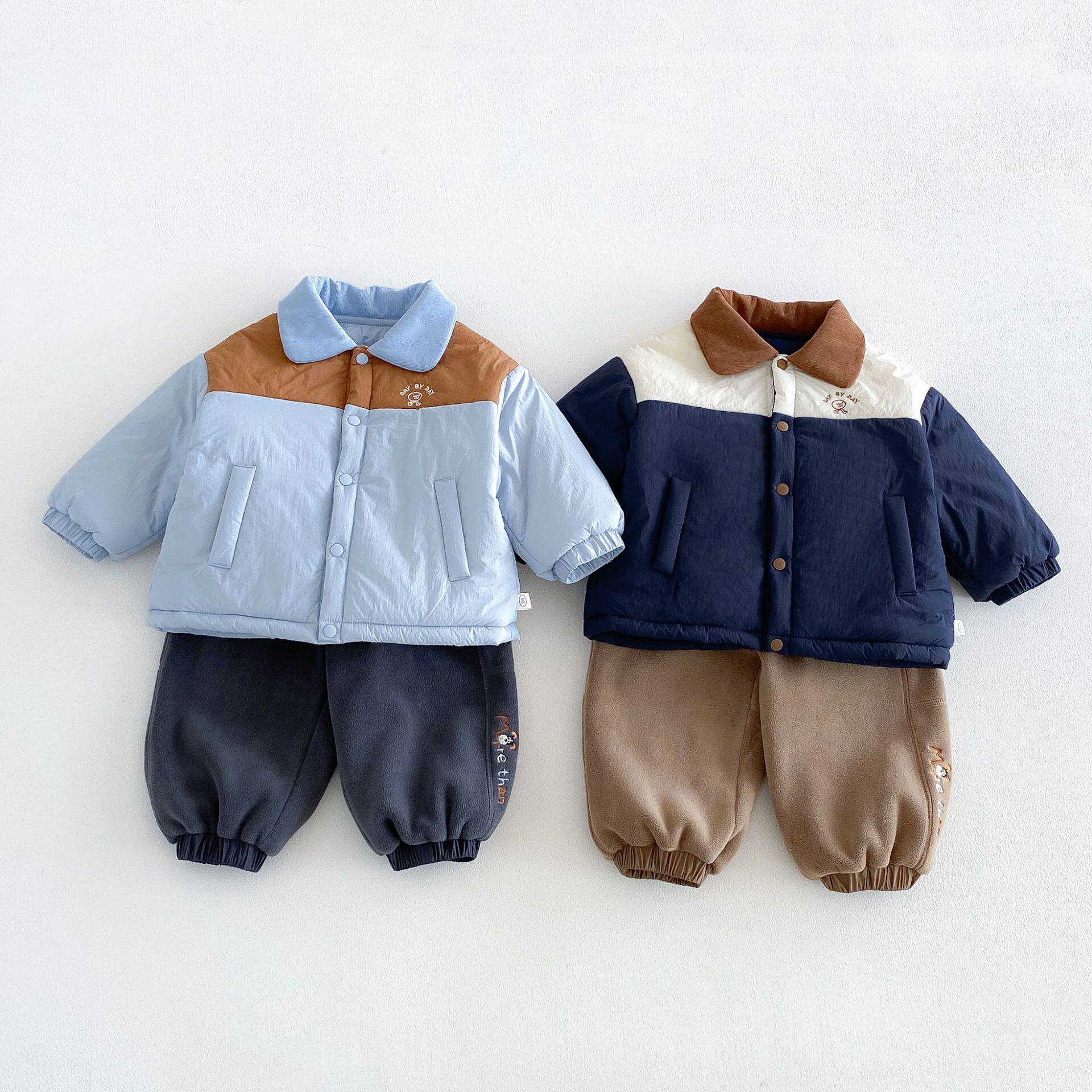 男童冬季拼色翻领夹棉加厚棉服