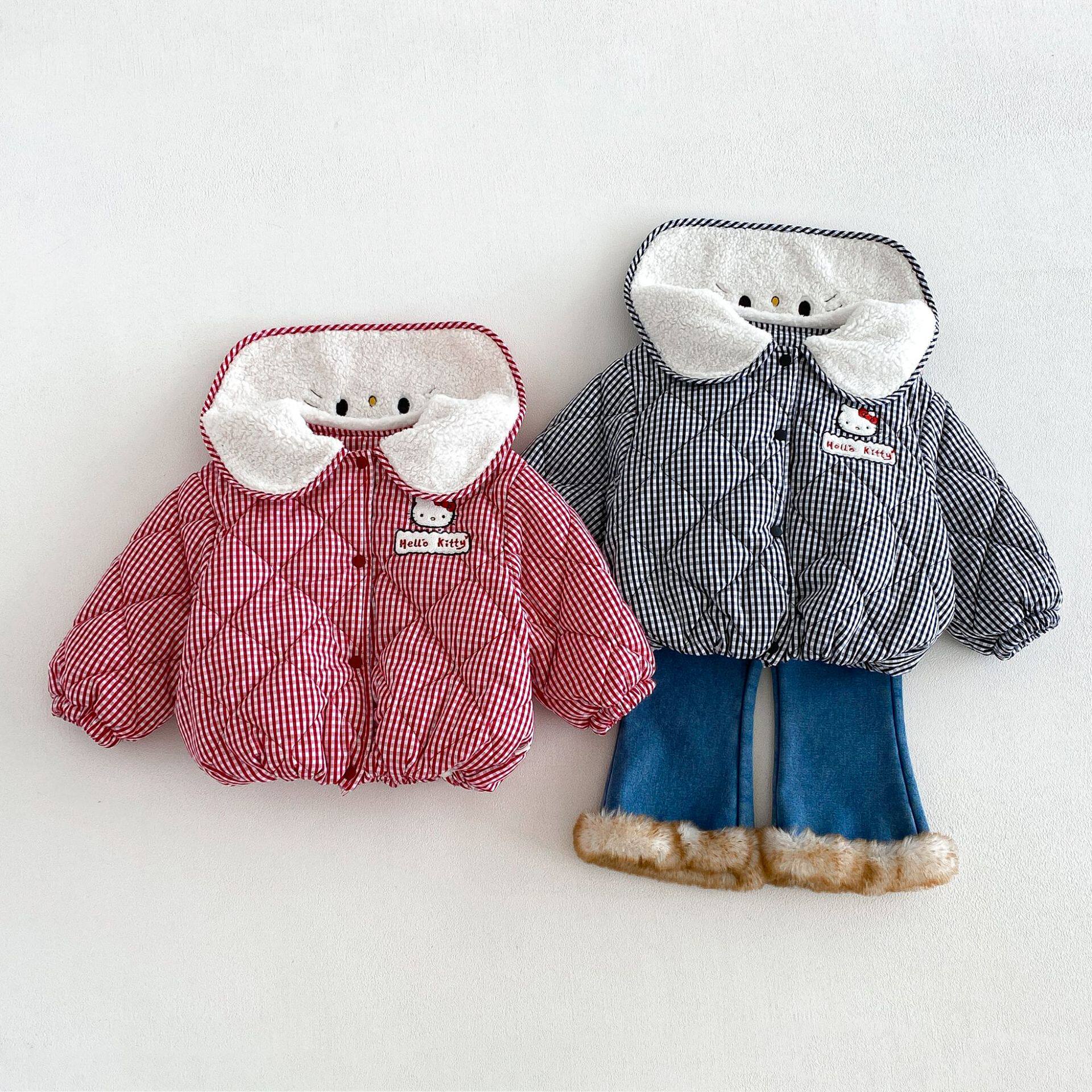 女童冬季加绒加厚大翻领猫咪棉服