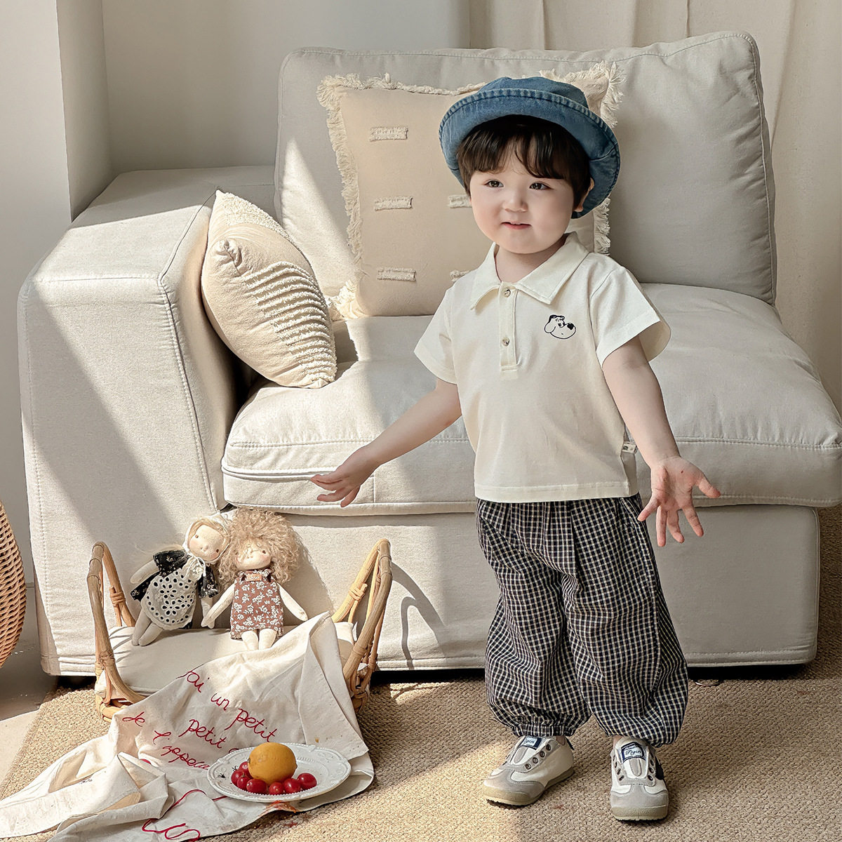 男童纯棉POLO衫夏装新款婴儿卡通印花短袖T恤宝宝半袖翻领上衣潮