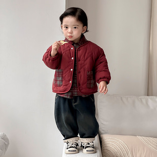 男童衬衫领棉服冬季2025新款酷帅加绒加厚棉袄男宝冬装假两件外套