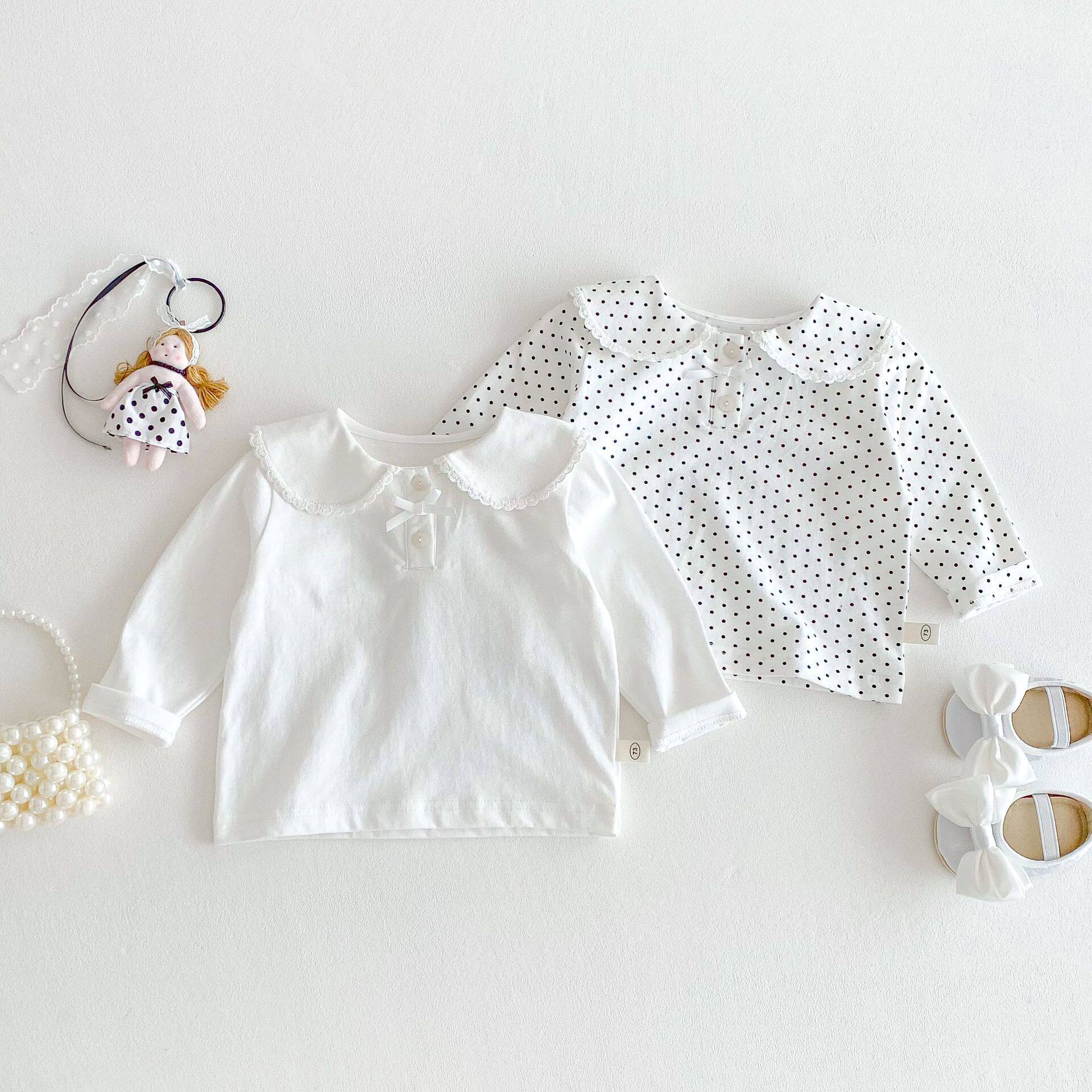 女童纯棉波点娃娃衫2025春秋新款宝宝洋气韩版打底衫儿童长袖T恤