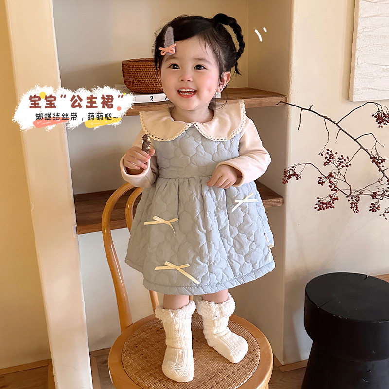 女童加绒加厚背心裙夹棉连衣裙