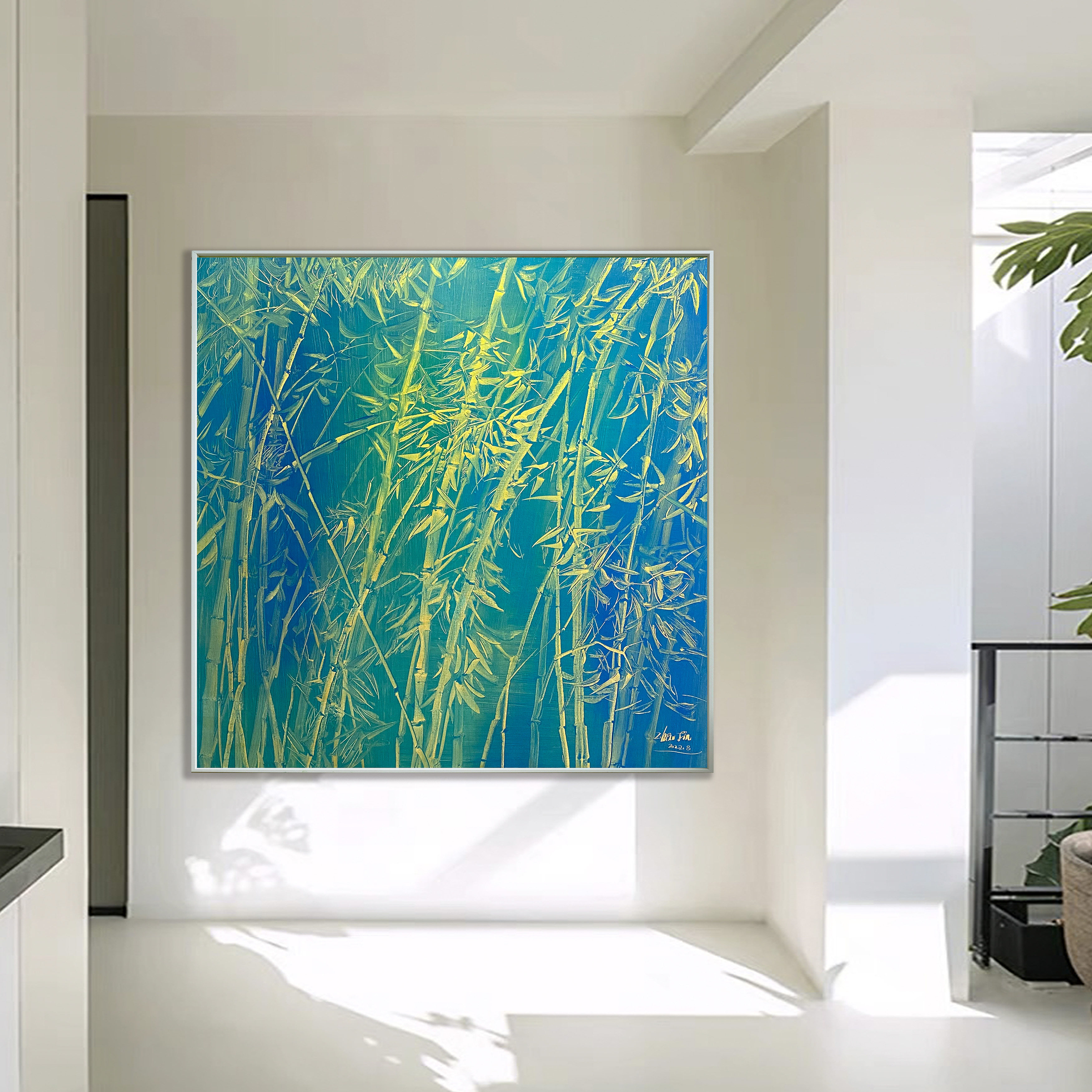 周进原创纯手绘油画  现代简约客厅餐厅走廊装饰油画竹子