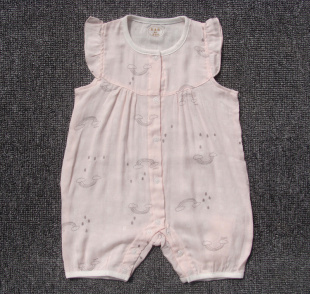 木木乐婴幼儿童薄短袖 闭裆短爬服夏女孩纱布连体衣服儿童哈衣 短裤